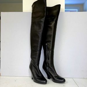 MIU MIU OVER-THE-KNEE LEATHER BOOTS IN BLACK